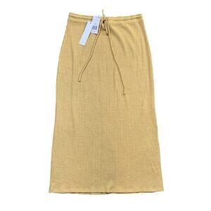 Jonathan Simkhai Skirt Womens L Large Marigold Liliana Ribbed Slit Hem Midi
